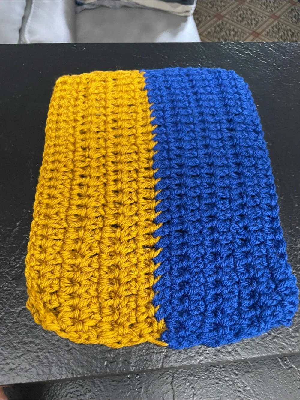 Hand-Crocheted Dishcloths in Royal Blue & Mustard Yellow Set of 3 Approx. 8x11